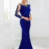 Elegant Lace Sequined Velvet Long Evening Dress Backless Hollow Out Full Sleeved Prom Wedding Party Gown
