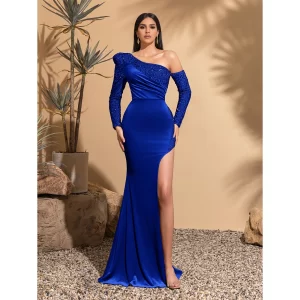 kf-S31ae1ed90b2747c29443fec4a74e4d4b5 Asymmetric one-shoulder sequined velvet party dress