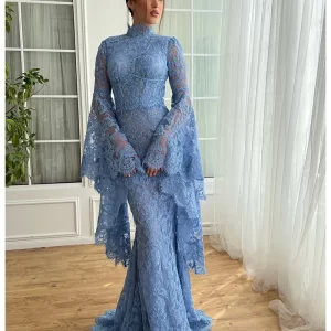 kf-S6ded0acfc5f84519a375d03d5554164d9 Contessa Dubai customized High neck flared sleeve Prom Dresses elegant Lace vestidos de noche Floor-Length Formal Evening 2025