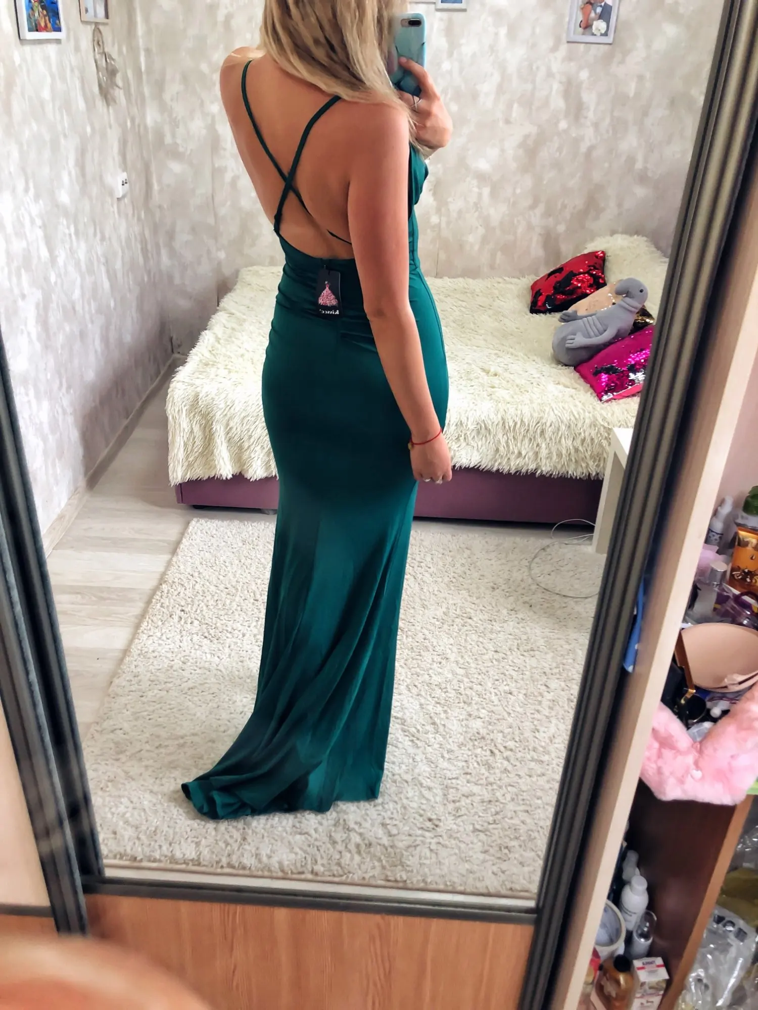 Cowl Neck Backless Cross Straps Split Stretch Bridesmaids Dress Wedding Guest Mermaid Sleeveless Slim Party Evening Gown - Image 3