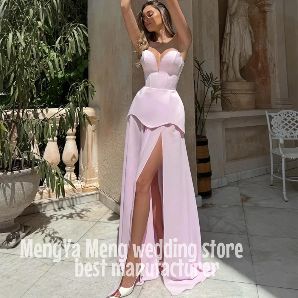 ZHUISHU High Quality Customized V-neck Pink High Fork Floor Length Sleeveless Vestidos Para Bodas Mujer Invitada Evening dress