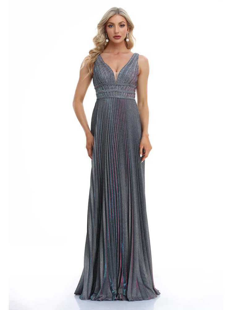 Luxury Sexy Deep V-Neck Sequins Blue Evening Dresses Women Elegant V-back Wedding Party Long Prom Cocktail Dress - Image 2